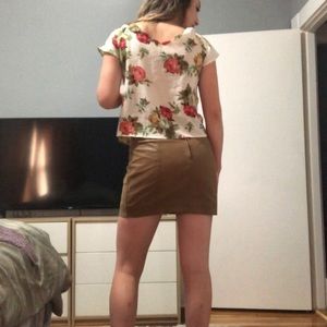 Brown faux-suede mini skirt